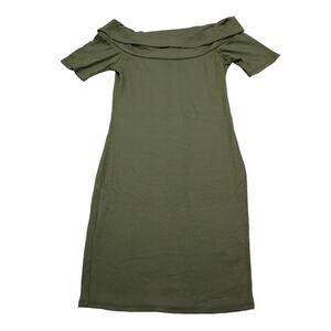 Noble U Dress Womens L Green Plain Short Sleeve Off Shoulder Casual Outwear